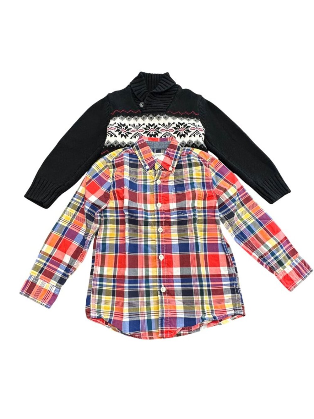 Lot of 2 Gymboree Sweater Shirt Boy 4 XS Black Red Plaid Snowflake Long Sleeve